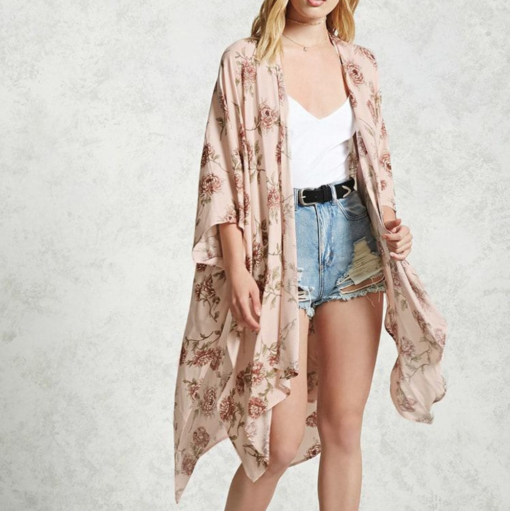 Blush floral flowy long kimono NWT